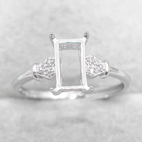 Sterling Silver 5*9mm Semi Mount Ring Square Shape Empty Frame Blank Claws Setting S925 Base Without Center Stone for Inlay DIY