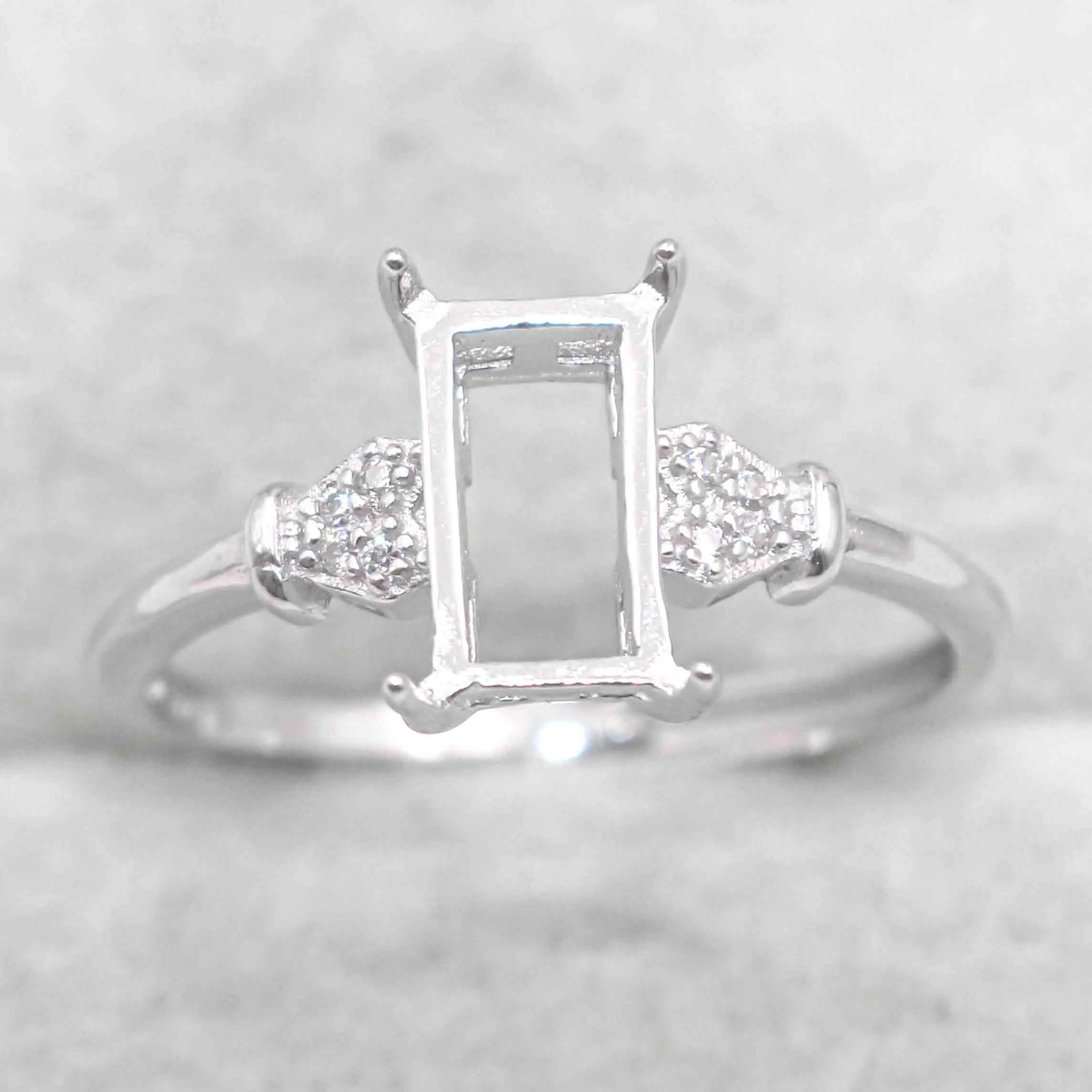 Sterling Silver 5*9mm Semi Mount Ring Square Shape Empty Frame Blank Claws Setting S925 Base Without Center Stone for Inlay DIY
