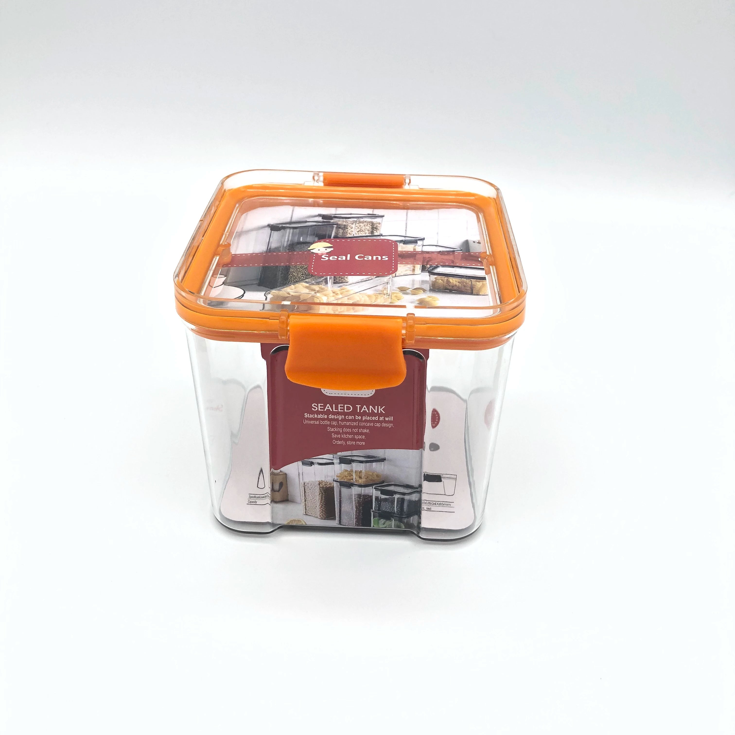 Transparent Plastic Rectangle-Shaped Kitchen Storage Jar with Fresh-Keeping Seal Lid for Grain Miscellaneous Food Items