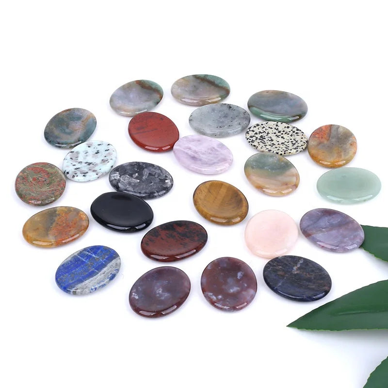Natural Crystal 7 Chakras Gemstone Worry Stone Massage Healing Energy Rose Quartz Worry Stones for Thumb Massage