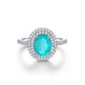 Oval Paraiba Wedding Engagement Bridal Ring Round Cubic Zirconia 925 Sterling Silver