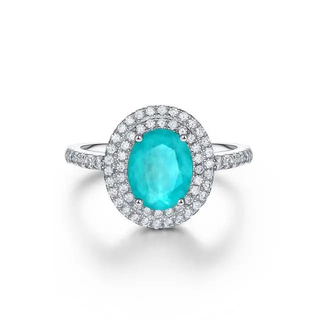 Oval Paraiba Wedding Engagement Bridal Ring Round Cubic Zirconia 925 Sterling Silver