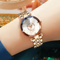 Luxury women Fashion Quartz Wrist Watch with Green Dial Waterproof Luminous Week Date Display Round Alloy Case Buckle Clasp