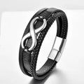 Personalized Multilayer Silver Plated Stainless Steel Magnetic Buckle Woven Genuine Leather Trendy Infinity 8 Charm Bracelet