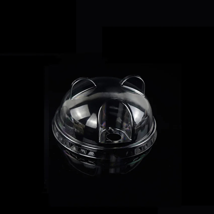 Plastic Panda Shaped Disposable Coffee Cup Lid for Hot/Cold Drinks Non-Spill PET Cover