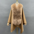 2022 New Design Cape Wool and Real Fox Fur Collar Ponchos Soft Winter Fox Fur Shawl