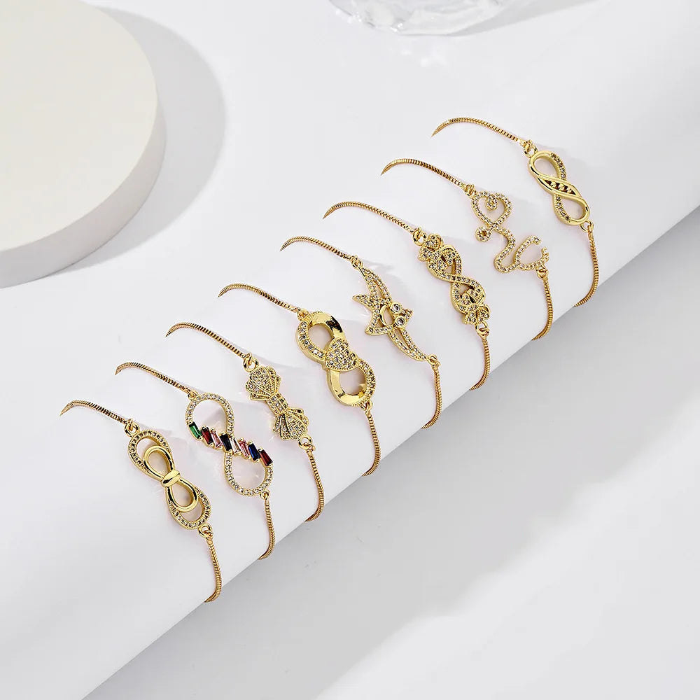 Trendy Design 14K Real Gold Plated Zircon Bracelet Korean Fashion AAA Zircon Weddings Stainless Steel Women's Girl's Accessories