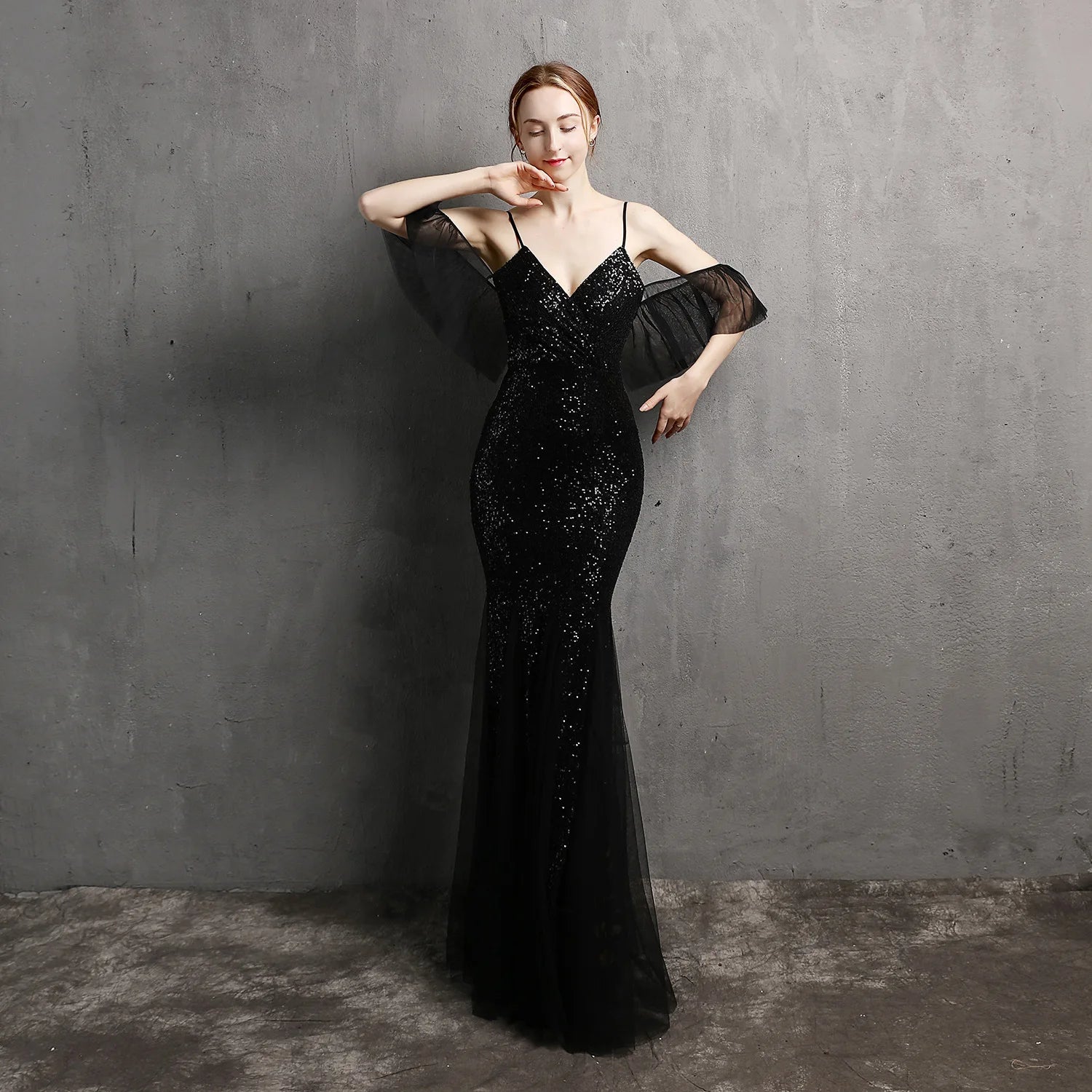 18272# Polyester Thread Fringe Bead Fishtail Banquet Elegant Temperament Network Red Host Party Dress Woman
