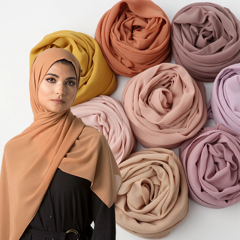 Soft Touch Safe Plain Color Muslim Women Chiffon Hijabs Scarf Shawl