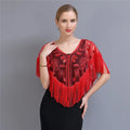 2025 Lady's New Design 1920 Vintage Sequin Embroidered Lace Shawl Tassel for Cocktail Evening Party Dress Featuring Leaf Letter