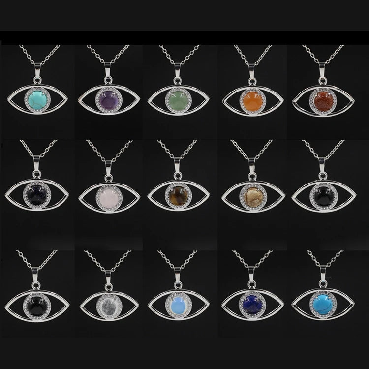 Good Quality Wholesale Natural Crystal Gem Evil-eye Necklace Pendant Christmas Gift for Woman Girls