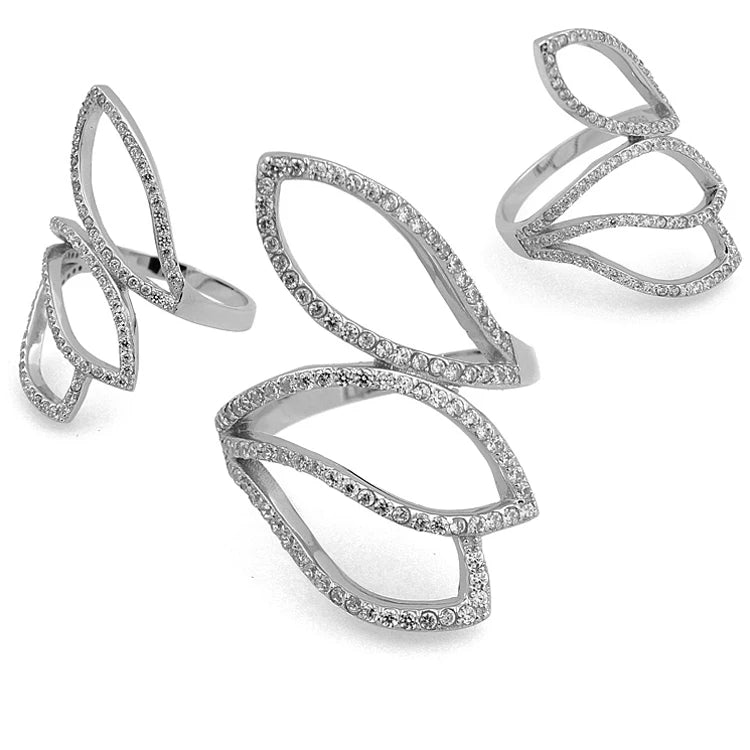 Big Leaf Heart Engagemenbt Cz Zirconia Diamond Statement 925 Sterling Silver Rings for Women