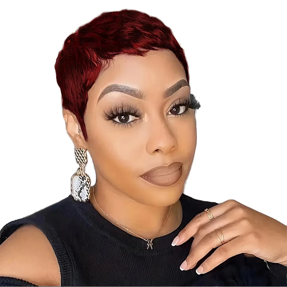 Wholesale Pixie Cut Wigs Short Layered Human Hair Wigs With Bangs Brazilian Remy Lace Wig for Black Women Full Machine Made MegaBDM