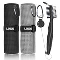 EN1 Factory Sales Solid Color Microfiber Waffle Golf Towels Custom with Clip Brush Ultra Soft Strong Magnetic for Golf Club Cart