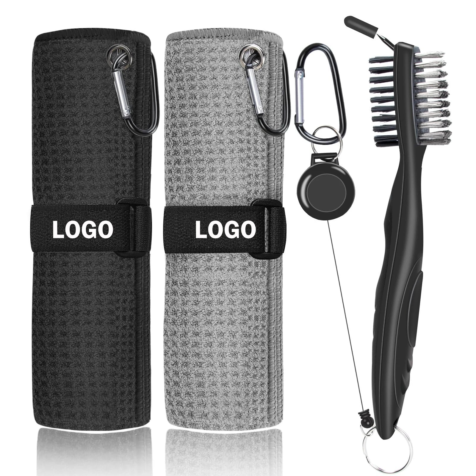 EN1 Factory Sales Solid Color Microfiber Waffle Golf Towels Custom with Clip Brush Ultra Soft Strong Magnetic for Golf Club Cart