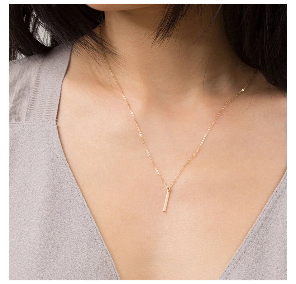 Chihang 316L Stainless Steel 14K Gold Classic Style 16*2mm Stick Bar Choker Necklace Glossy Vertical Pendant Necklace