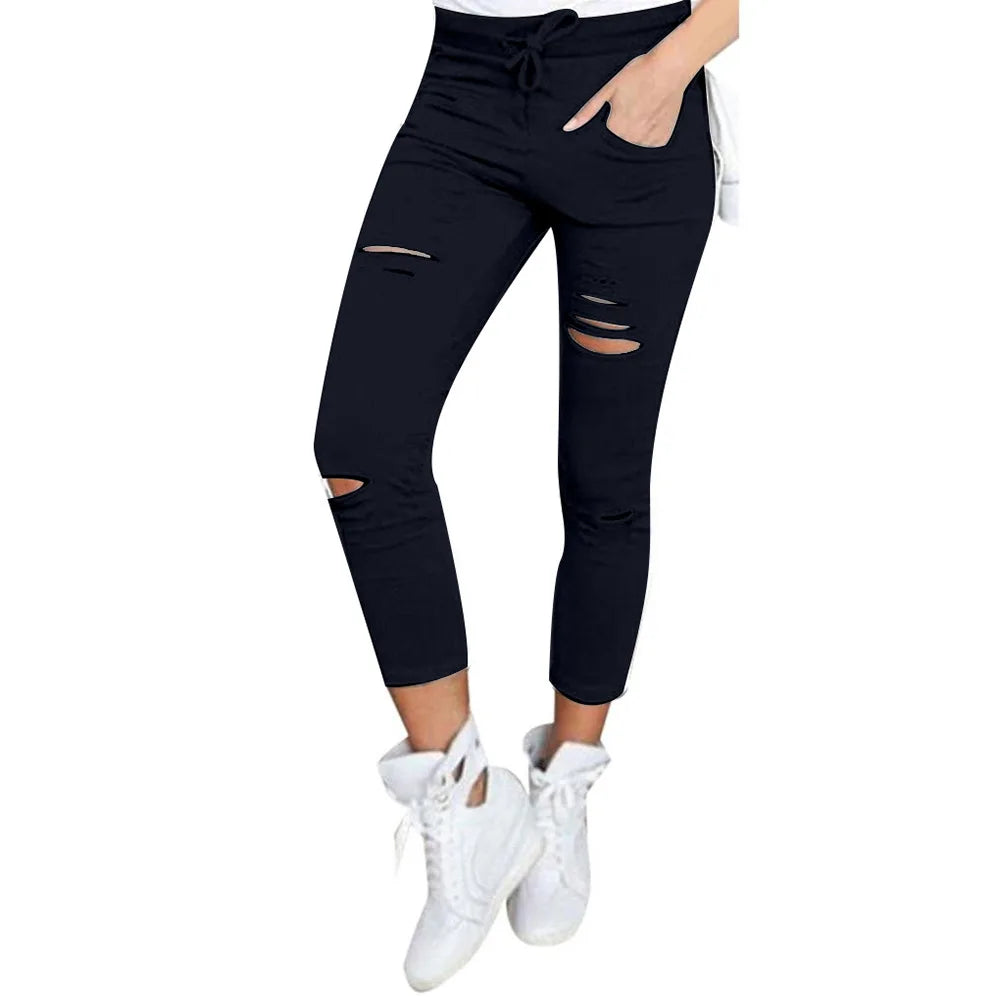 Custom logo  Ripped Cotton Ruched Sweatpants Joggers Stacked Leggings Skinny Fit Woman Pencil Pants Plus Size Women's Clothing