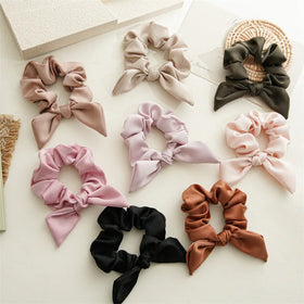 Klacoma New Bow Elastic Cloth Scrunchies & Headband Solid Fashionable Spring Hair Ties for Women