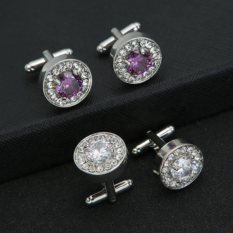 Cheap Wholesale Good Quality  Hot Cuff Links Diamond-studded Sleeve Stud Zinc Alloy Men's Round Zircon Cufflinks