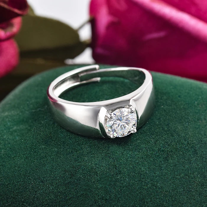 1ct Stone Rings Popular Design Men Ring of Round Moissanite Real Silver Ring