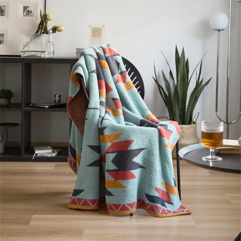 Geometric Ethnic Style Knitted Blanket Super Soft Microfiber Fur Furry Fairy Boho  Home Decor Bed Sofa Throw Blanket