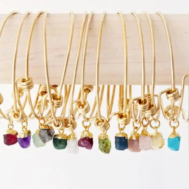Fashion Jewelry Stainless Steel Natural Crystal Ruby Sapphire Emerald Birthstone Pendant Charms Bracelets Bangles