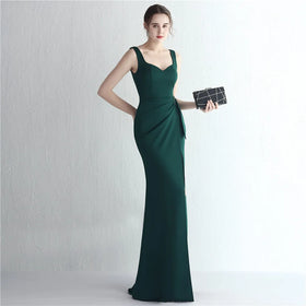 19217# New Satin Fabric Beaded Long Split-Split Socialite Dinner Slim-Fit Dress Wedding