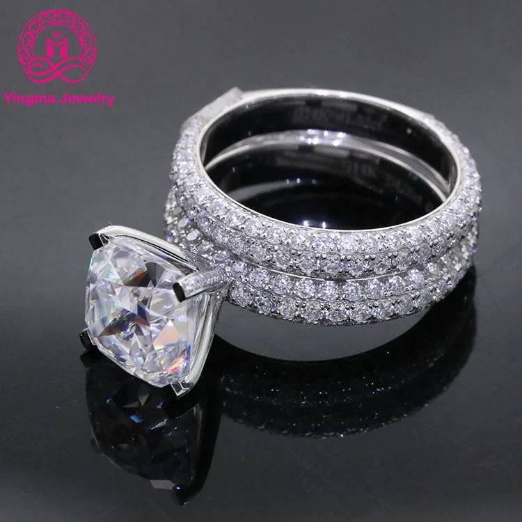 9.5x9.5mm 4.5ct Cushion Cut Real Gold Moissanite Eternity Ring Set 14K Moissanite White Gold Ring for Wedding Engagement
