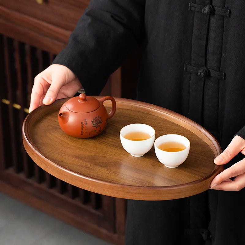 Wholesale Premium Kitchen Breakfast Lunch Dinner Wood Serving Tray Vintage Decorate Natural Oval Bamboo Serving Tea Platter