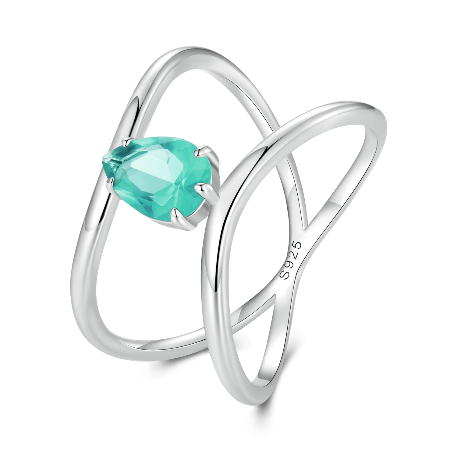 NEW 925 Sterling Silver Double-layer Cross Ring Light Green Glass Geometric Line Ring Platinum Plated Jewelry for Women BSR418
