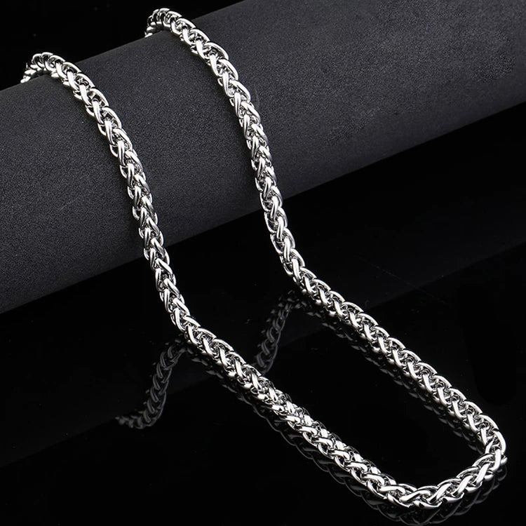 SS8-BN1006 Steel Soldier Men Necklace 3mm 8mm Trendy Punk Titanium Steel Keel Wheat Chain for Boy Wholesale
