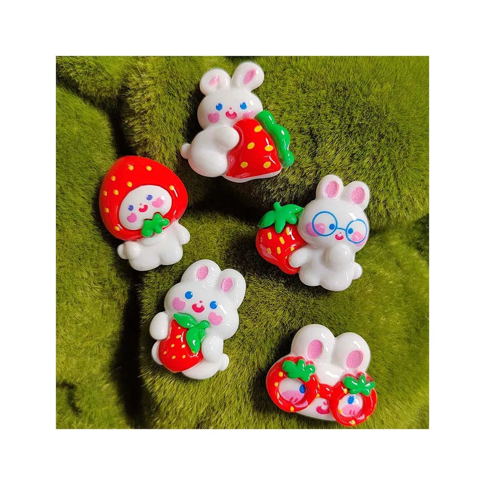 Resin Cartoon Strawberry Rabbit Flat Back Cabochon  Scrapbook Flatback 3D Figurine DIY Crafts Home Decor