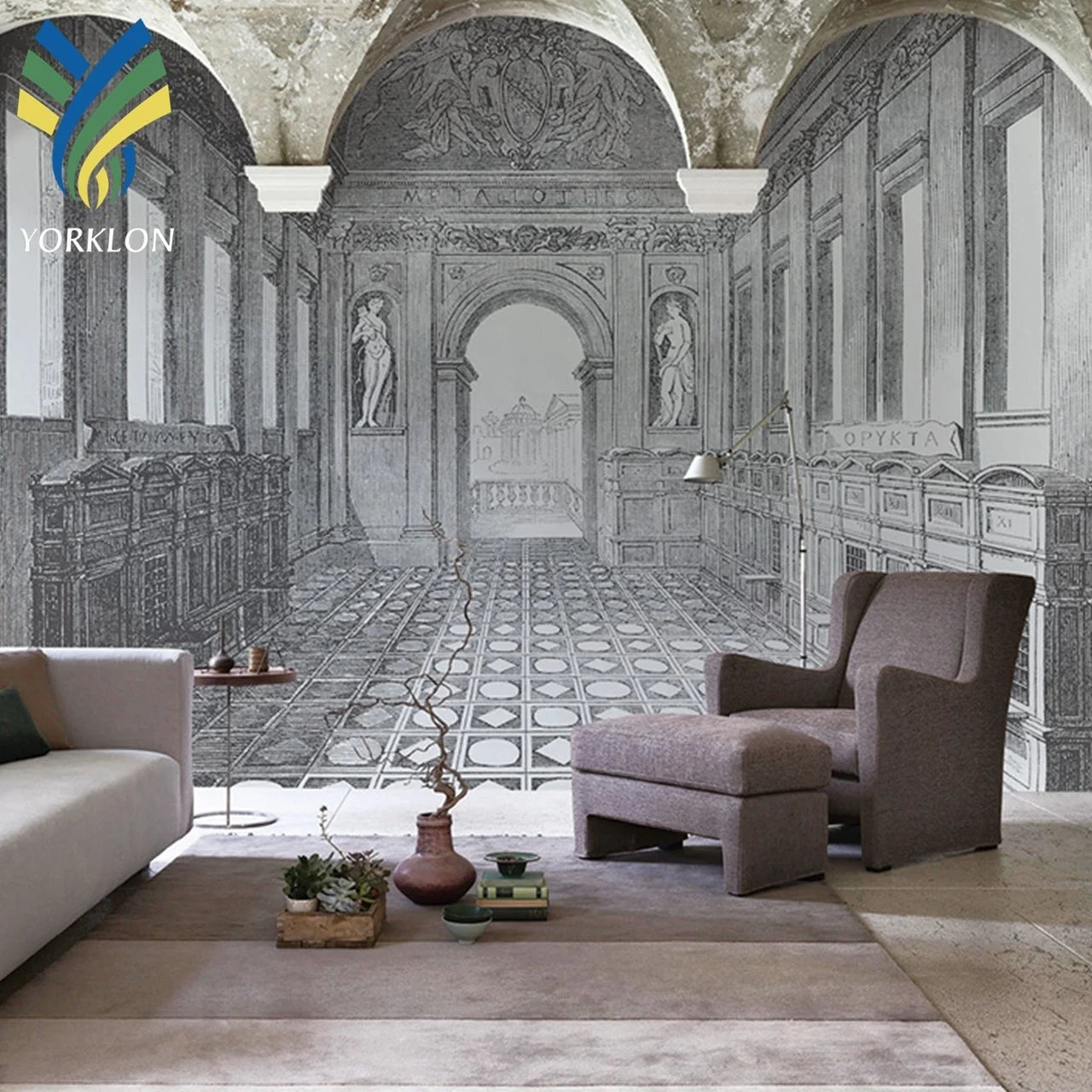 YKEAX 027 Customized Smoke Proof Woven Vinyl Fabric Wall Background Modern 3D Mural Wallpaper for Church Decoration Waterproof