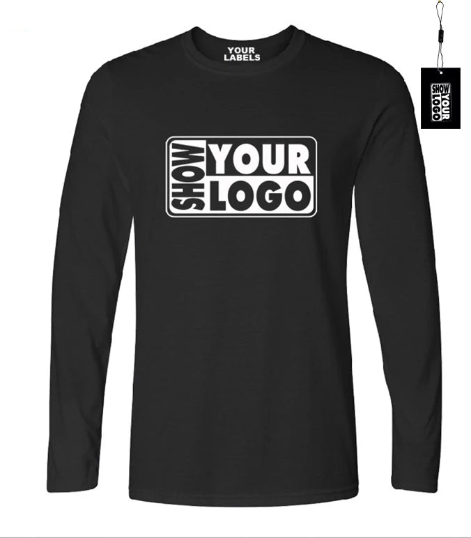 Free Labels Print Custom Screen Print Your logo 100% Cotton Long Sleeve t Shirt With Customized Inside Labels and Free hang Tags
