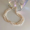 Haiyang Gold Plated 3-4mm Multilayer White AA Grade Rice Shape Pearl Classic Link Chain Necklace Third Party Certified