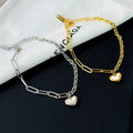 Sample Design 18k Gold Plated Stainless Steel Paper Clip Chain Heart Pendant Bracelet Women Fine Jewelry Gift E-596