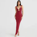 2024 New Women's Prom Dress Sexy V-neck Backless Slit Slim Maxi Dress Hollow Out Stylish Dress for Women