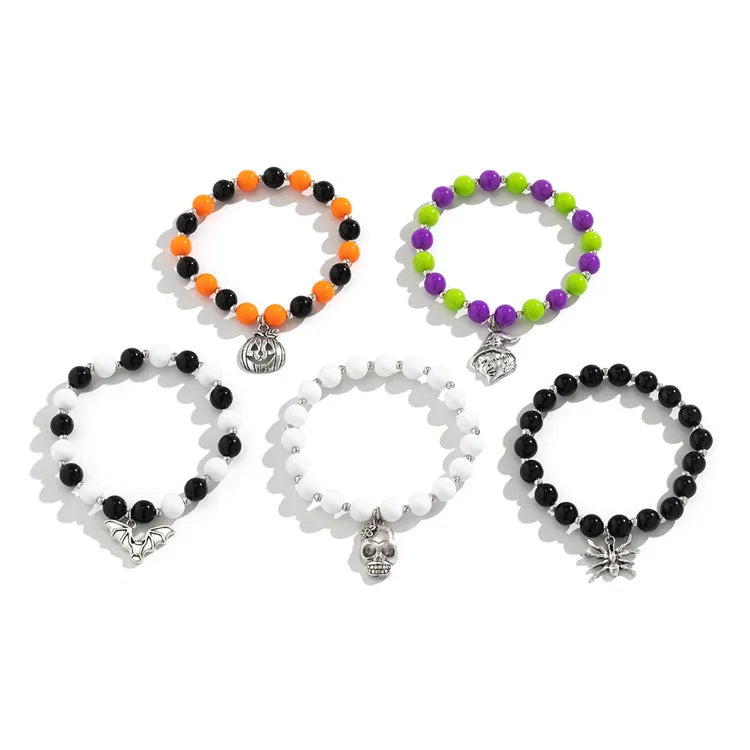 Wholesale All Saints' Day Party Jewelry Custom Skull Charm Beaded Chain Bracelet