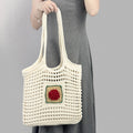 2024 Handmade Woven Summer Autumn Winter Tote Bags Portable Shoulder Straw Knitted Crochet Contrast Geometric Pattern for Beach