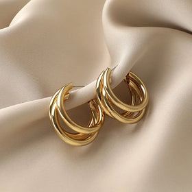 Fashion Jewelry 925 Sterling Silver Pin Double C Stud Earrings Women Gold Plated C Shaped Hoop Earrings for Party