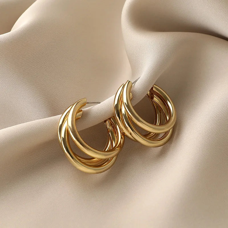 Fashion Jewelry 925 Sterling Silver Pin Double C Stud Earrings Women Gold Plated C Shaped Hoop Earrings for Party