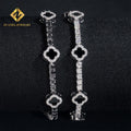 New Arrivals 3mm Iced Out Hip Hop Jewelry S925 Silver VVS1 Moissanite Diamond Four Clover Leaf Cluster Tennis Bracelet