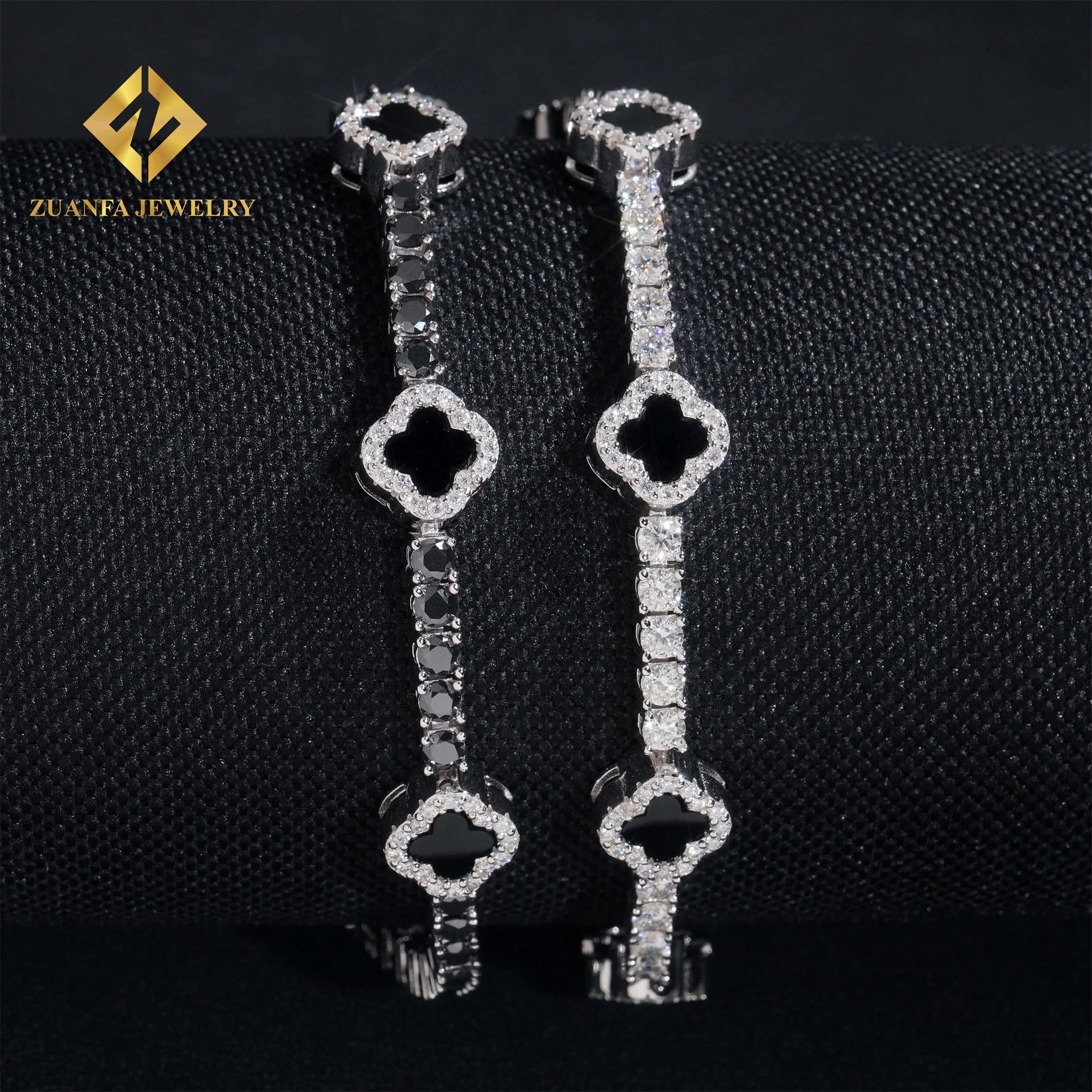 New Arrivals 3mm Iced Out Hip Hop Jewelry S925 Silver VVS1 Moissanite Diamond Four Clover Leaf Cluster Tennis Bracelet