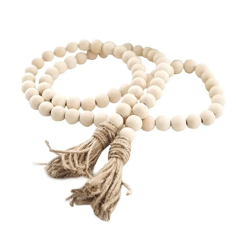 58in Farmhouse Beads Wood Bead Garland with Tassels  Rustic Nature Country Decor Prayer Boho Beads for Wall Hanging Decoration