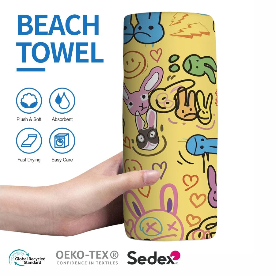 Custom Recycled Sand Free Lightweight Foldable Quick Dry Microfiber Suede Beach Towel