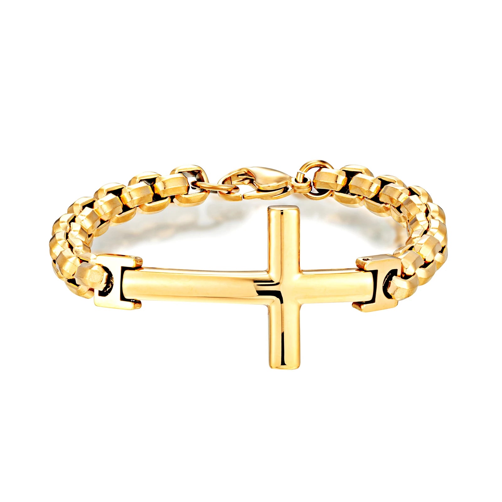 Fashion Man Jewelry Cross Gold Man Bracelet Custom Stainless Steel Chain Link Bracelet for Men