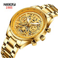 NIBOSI 2385 Luxury Fashion Hollow Design Stainless Steel Strap Band Wristwatch Quartz Movt Watch for Men
