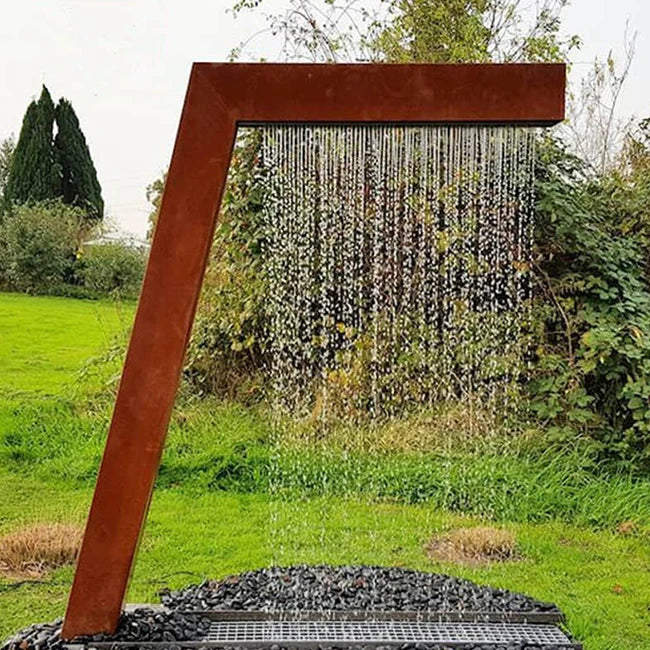 Outdoor Rectangle Corten Steel Water Fountain for Garden Wall Waterfall with LED and Weather Resistant