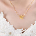 Trendy Dainty Zircon Bowknot Fashion Jewelry Geometric Gift Waterproof Gold Plated Stainless Steel Link Chain Necklace