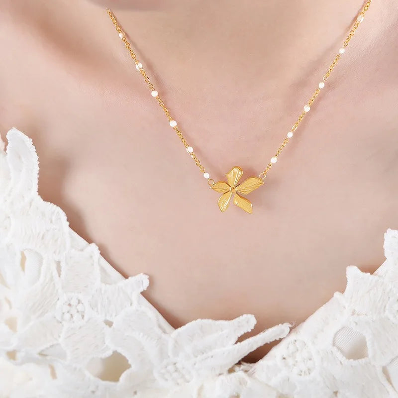 Trendy Dainty Zircon Bowknot Fashion Jewelry Geometric Gift Waterproof Gold Plated Stainless Steel Link Chain Necklace